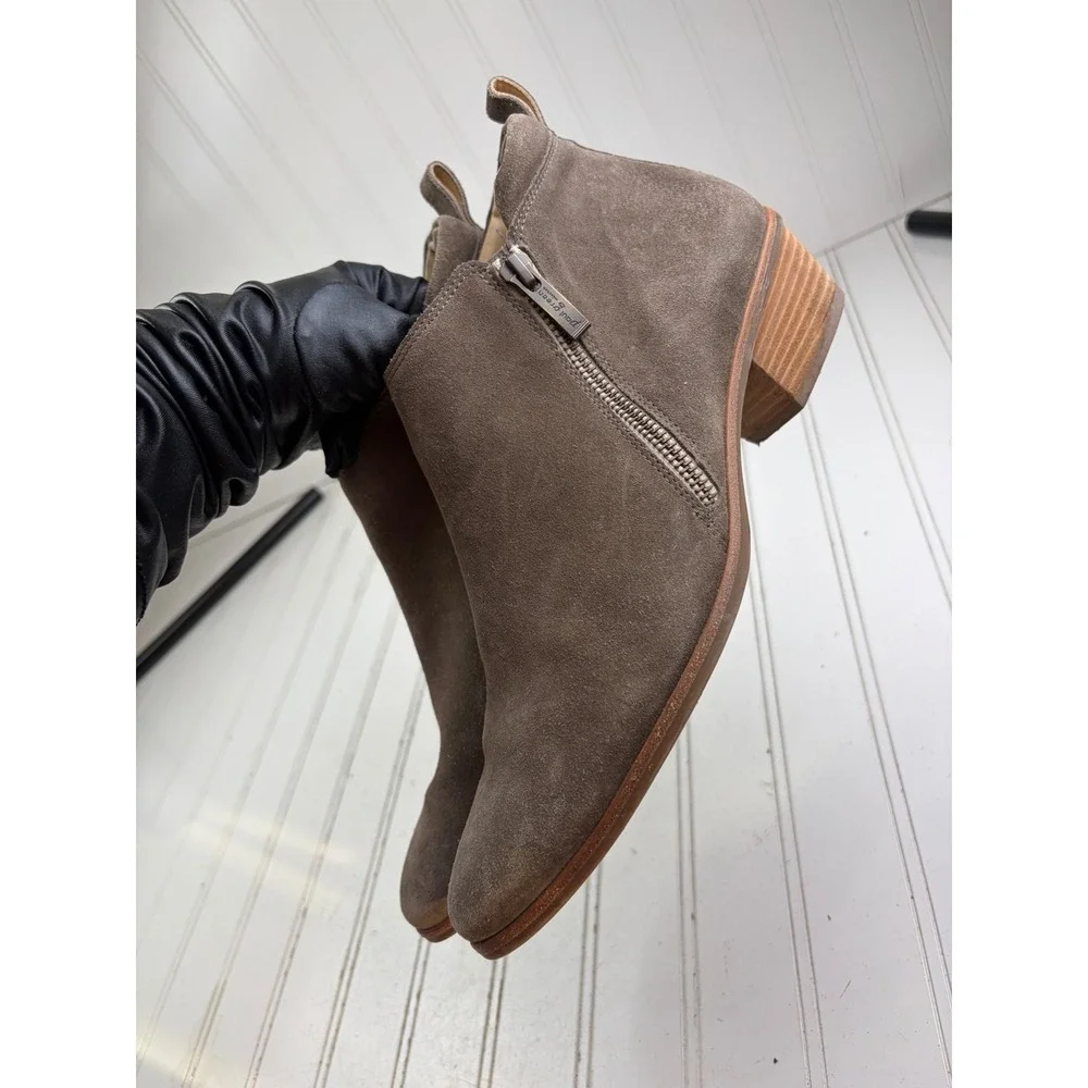 Paul Green Brown Suede Ankle Booties Side Zip Low Heel Women's Size 7